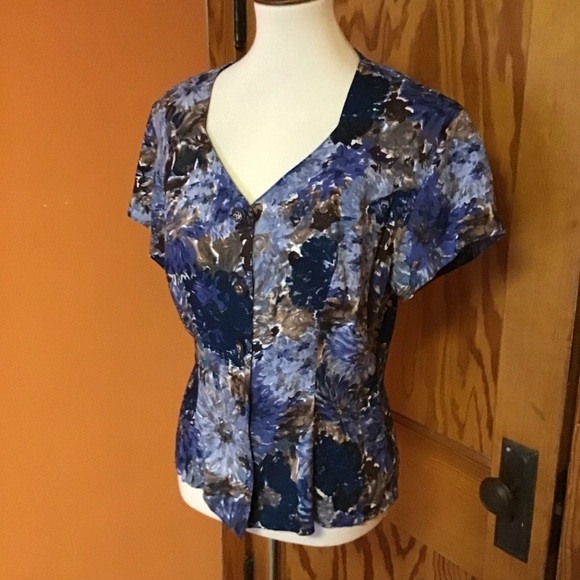 VTG 90s Blue Floral Button Down Top - Picture 7 of 12